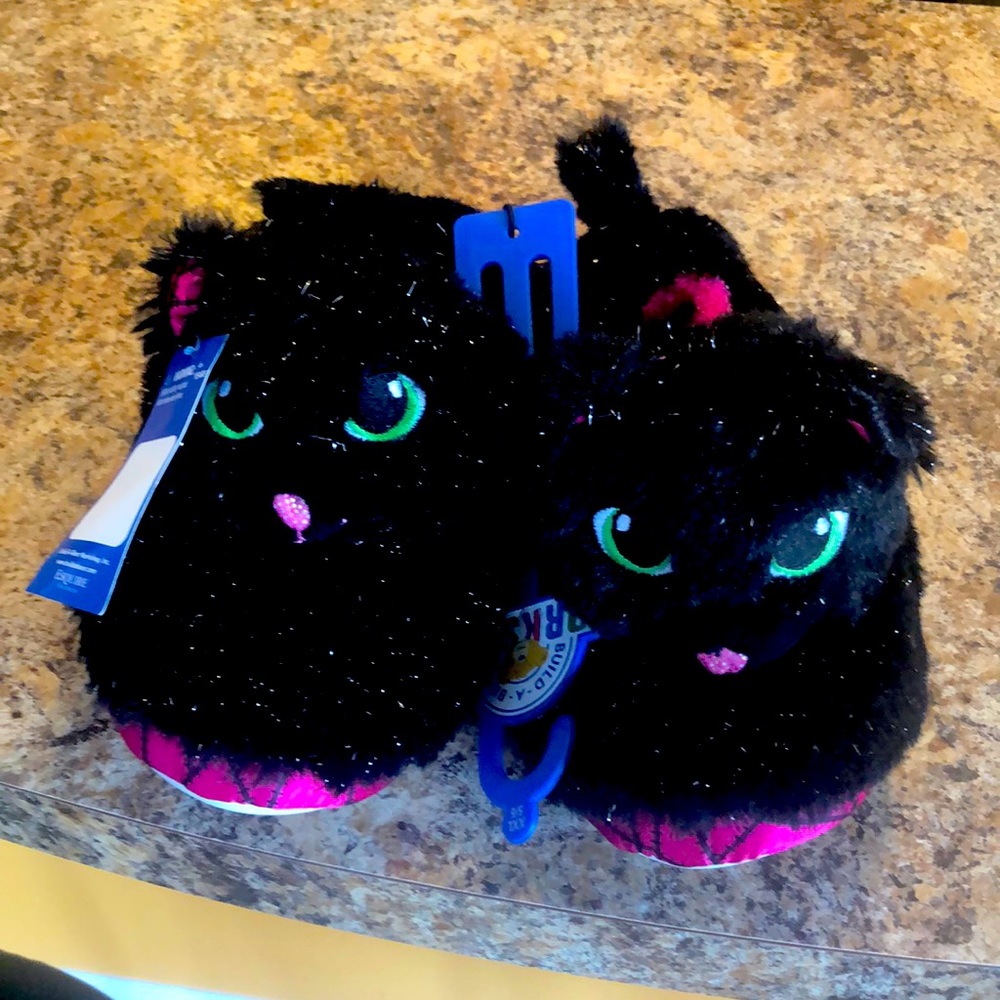 Build a bear black cat slippers 5/6 nwt babw